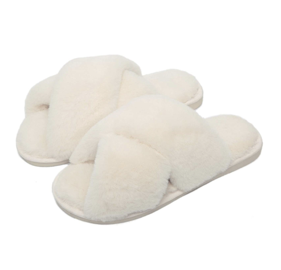 Open toe fluffy slider slippers