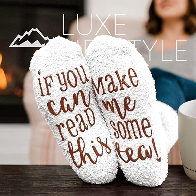 'If you can read this make me some tea' fluffy socks