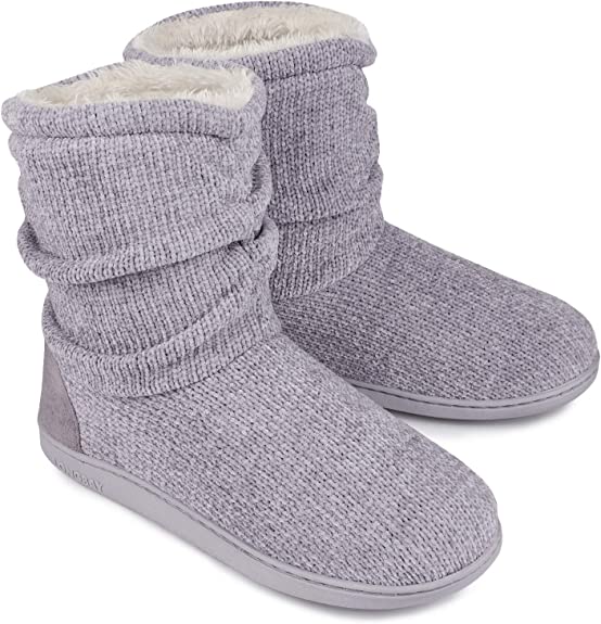 Chenille knitted slipper booties