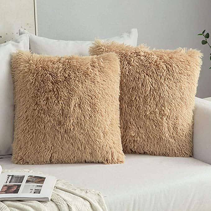 Brown faux fur cushion covers from Amazon