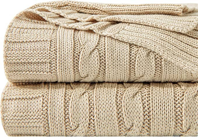 Cotton cable knitted throw blanket from Amazon