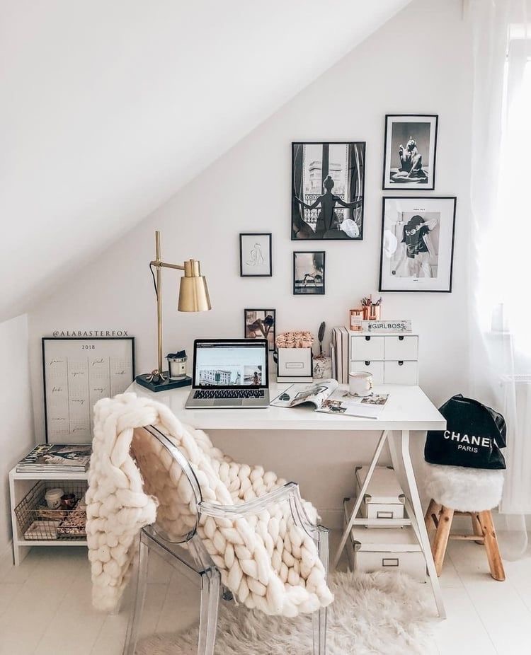 chis and feminine attic home office decor design