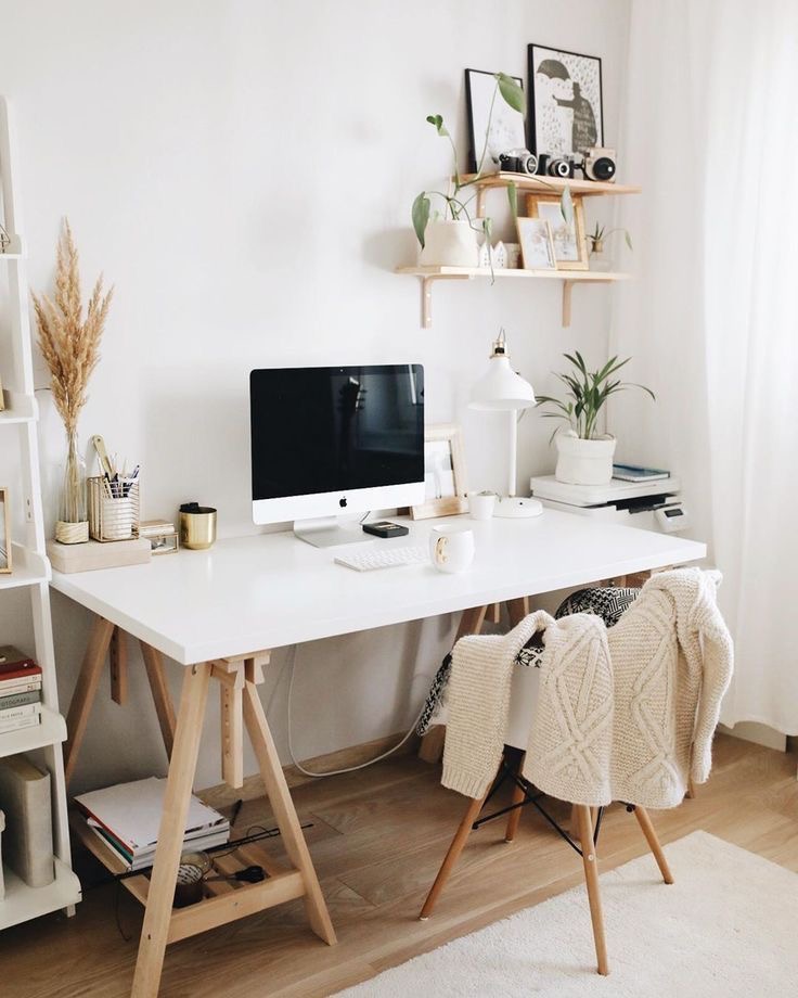 clean boho home office decor design
