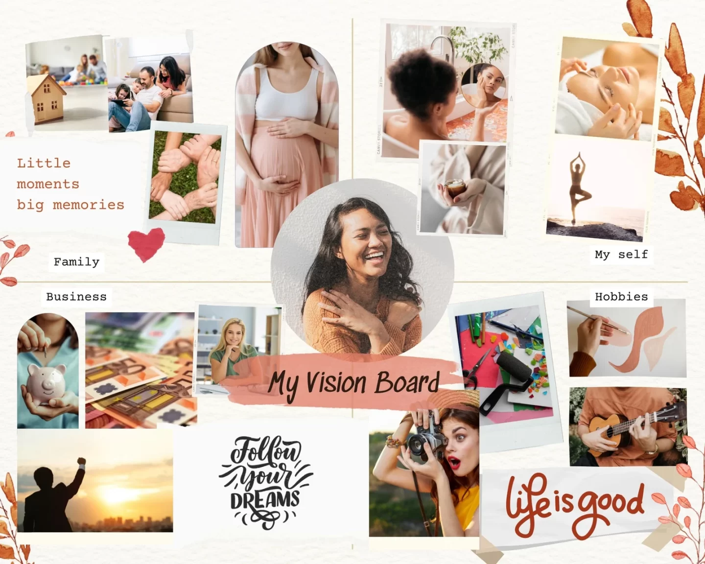 Canva vision board example and template. Vision board examples. Vision board example. Examples of vision boards. Examples of a vision board. Example of a vision board. Ideas for vision board. Vision board ideas. Vision boards ideas