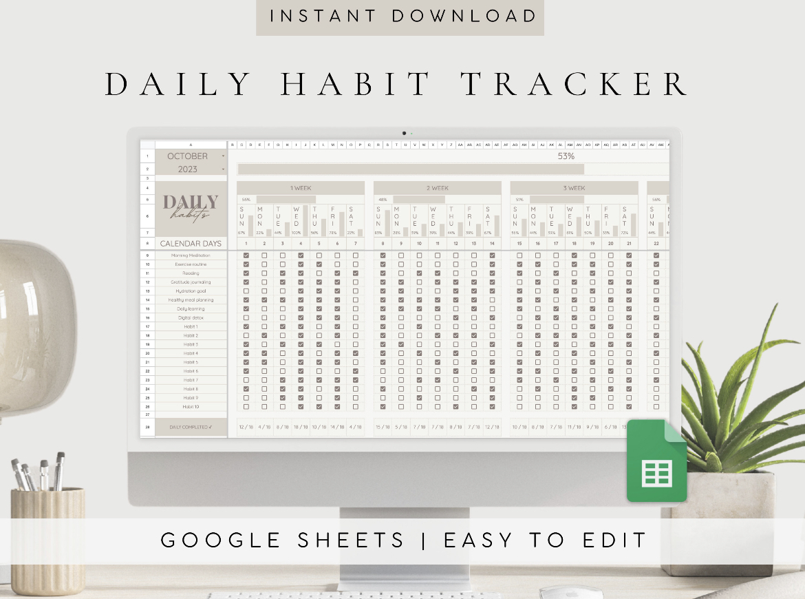 Etsy digital habit tracker. daily habits to improve your life. daily habits of successful people.