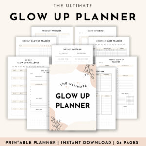 Ultimate glow up planner. instant glow up journal. How to have a glow up. how to glow up in a month, how to glow up in 6 months, how to glow up overnight, how to glow up in a week. how to glow up for summer. glowing up