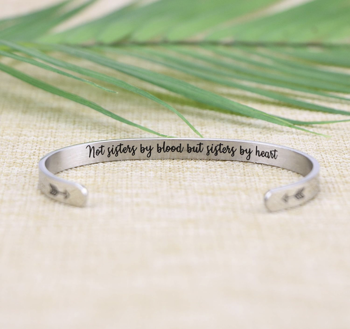 not sisters by blood but sisters by heart cuff bangle bracelet on amazon. Best friend gifts. Gift ideas for best friend. BFF gift ideas. Bestie gift ideas. Gift Ideas for a special friend. Gift ideas for sister. Gift ideas for female best friends. Presents for best friend. Unique best friend gifts. Meaningful gift ideas. Thoughtful presents