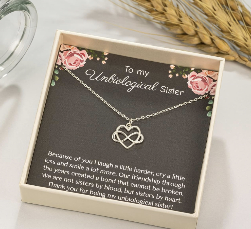 To my unbiological sister necklace on amazon. Best friend gifts. Gift ideas for best friend. BFF gift ideas. Bestie gift ideas. Gift Ideas for a special friend. Gift ideas for sister. Gift ideas for female best friends. Presents for best friend. Unique best friend gifts. Meaningful gift ideas. Thoughtful presents