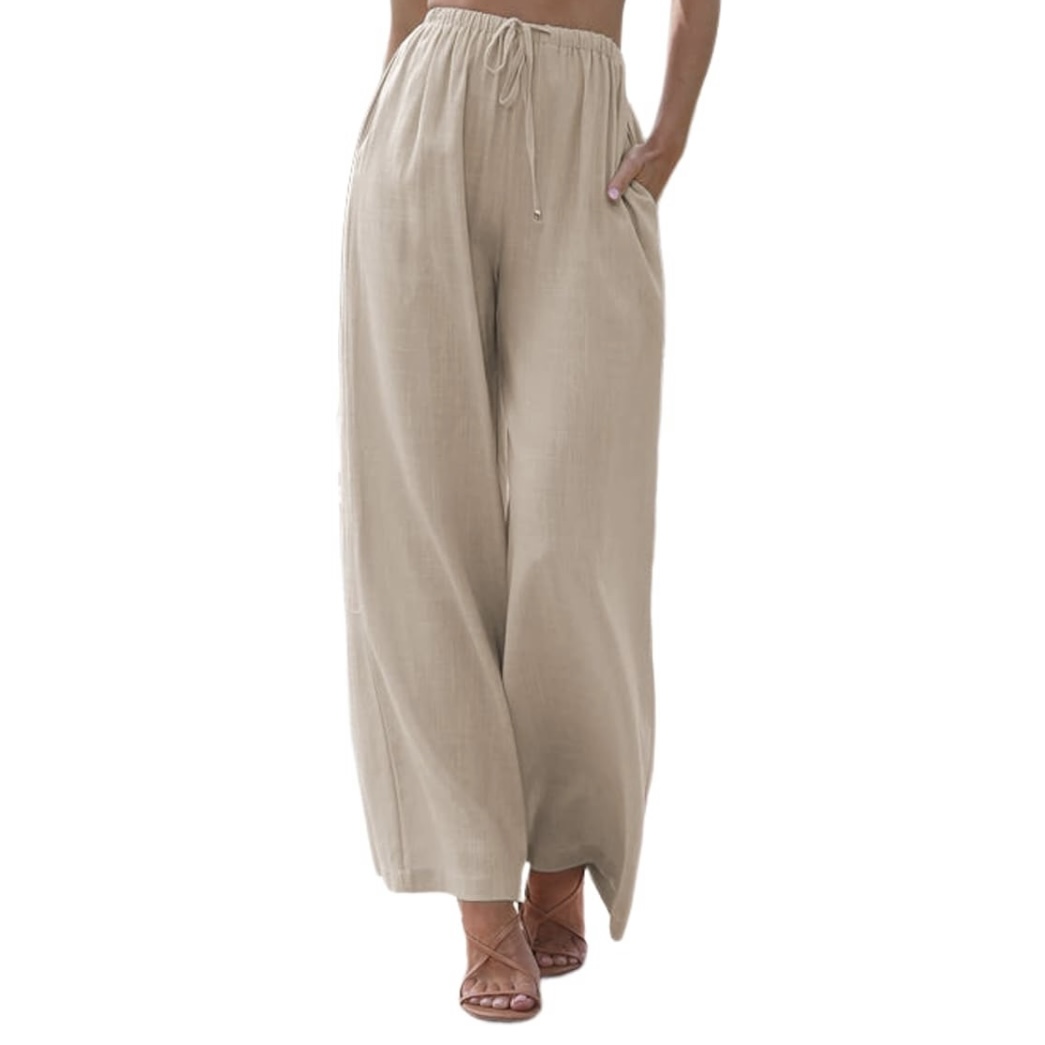 cotton linen palazzo wide leg trouser pants. modest summer beach looks. modest summer outfits and style. How to be modest in summer on the beach