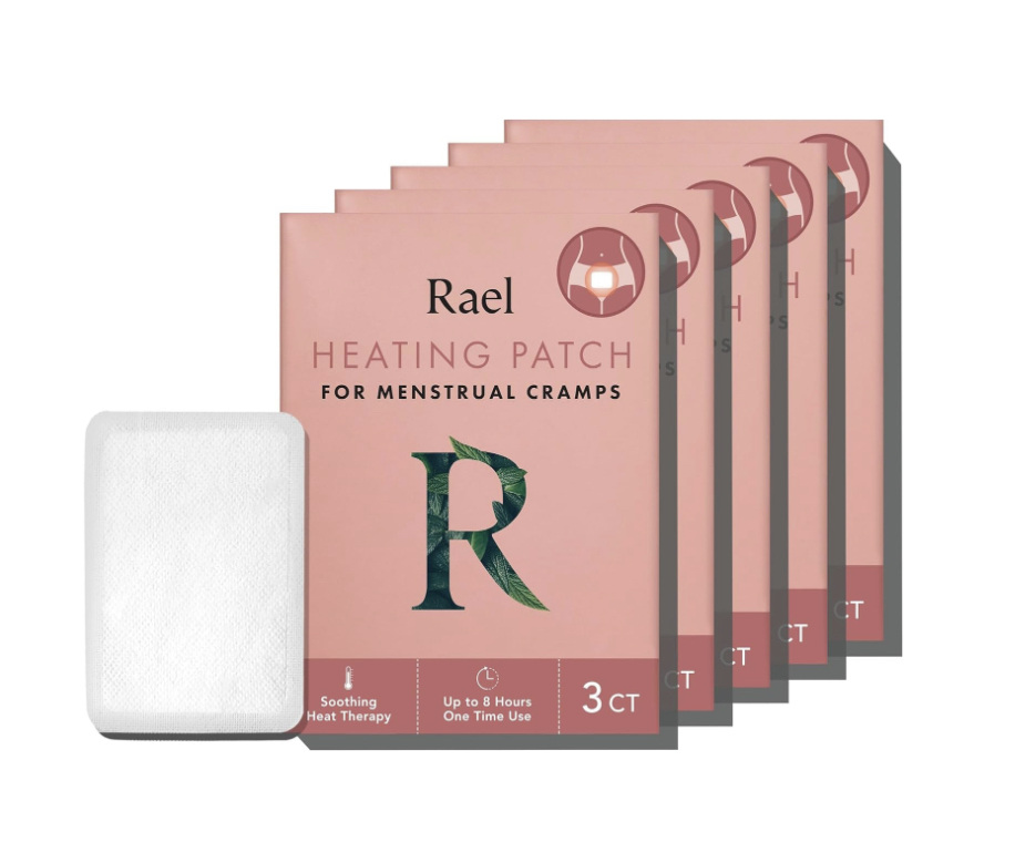 rael heating patch for menstrual cramps. heating patches for period pain.