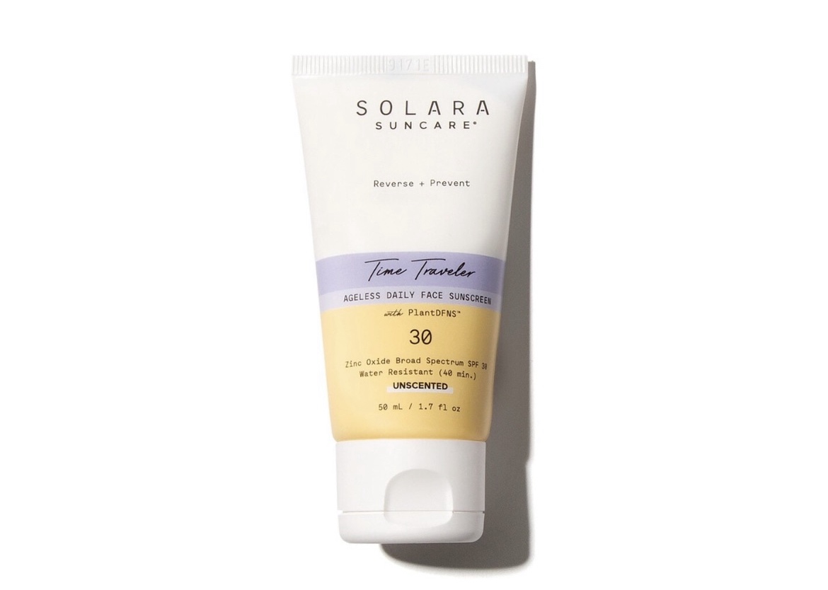 solara suncare time traveler sunscreen spf 30. summer self-care essentials for health and wellness. summer essentials for wellness. best summer wellness items and products.