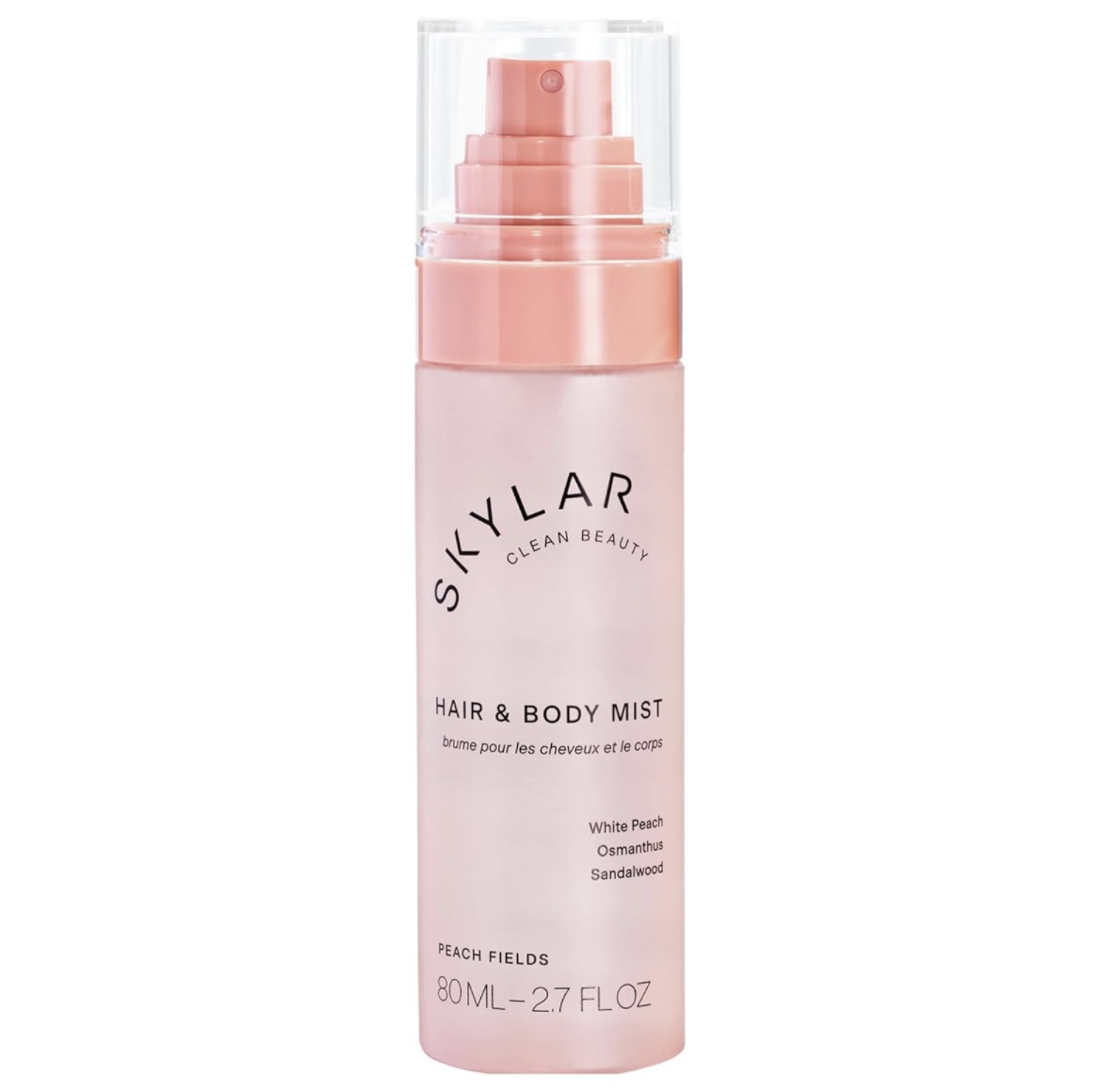 skylar clean beauty hair and body mist in peach fields. summer self-care essentials for health and wellness. summer essentials for wellness. best summer wellness items and products.